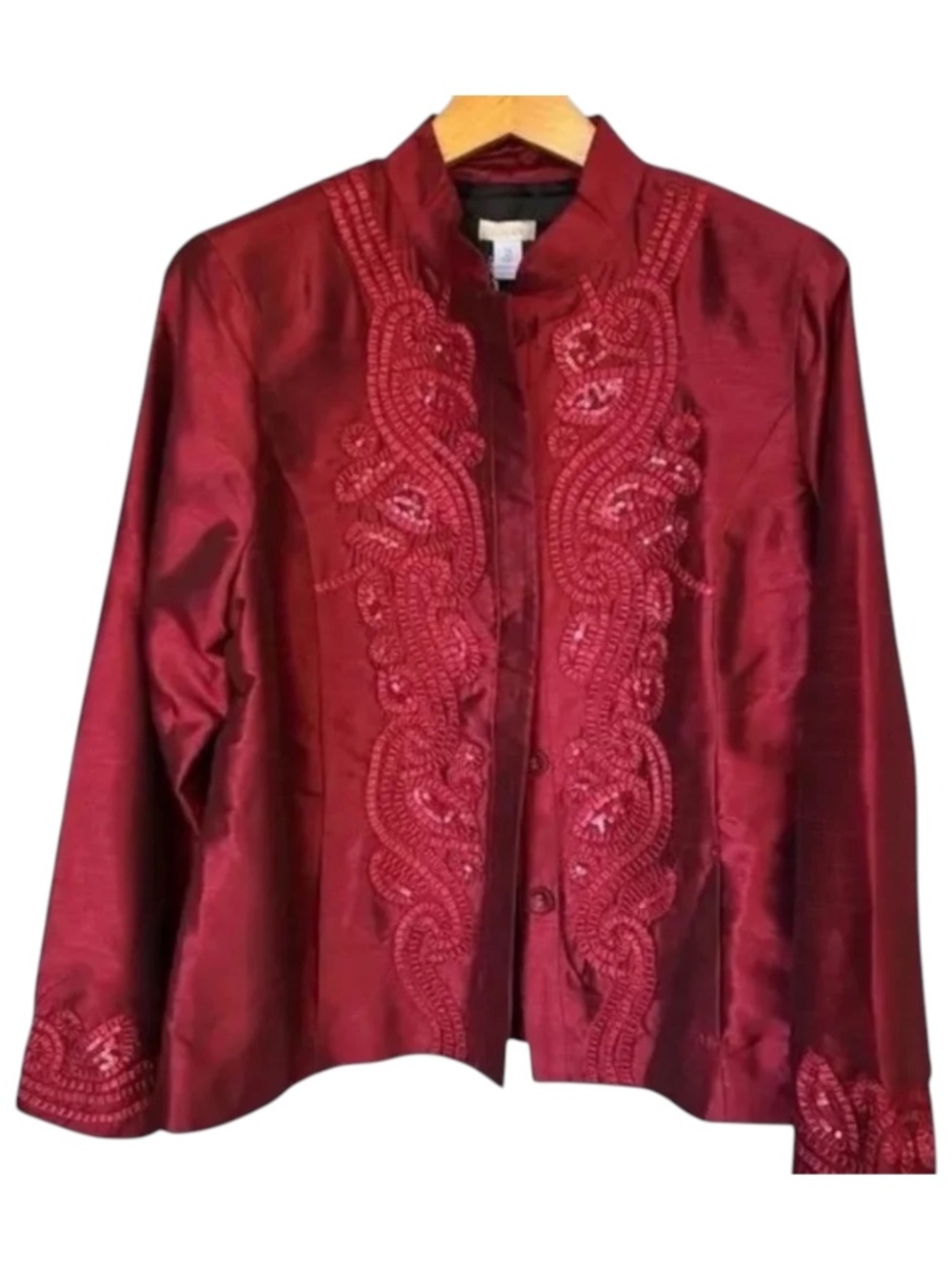Chico's Twirling Applique Tiena Jacket NWT Cardinal Red Sequin Embroidered XL